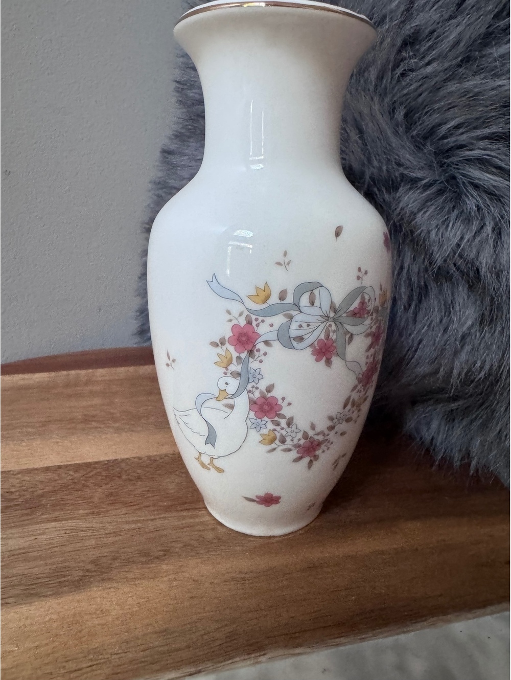 Vintage JapanesePorcelain Bud Vase Floral Ribbon Goose Goose Country Cottagecore